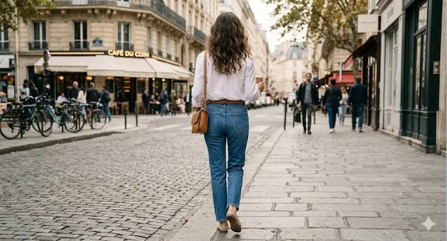 Mẹo phối đồ thời trang tối giản với quần jeans cạp cao và áo sơ mi trắng thanh lịch