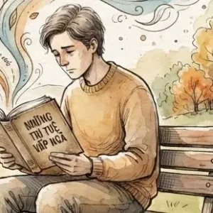 Hình vẽ chàng trai ngồi đọc cuốn sách Những trí tuệ vấp ngã trên ghế công viên