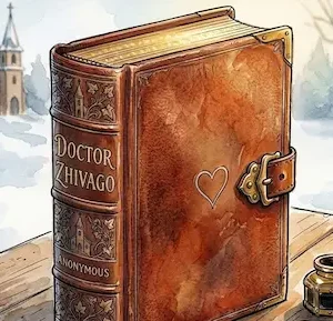 Cuốn tiểu thuyết Doctor Zhivago đặt cạnh bình mực nhỏ giữa trời tuyết rơi