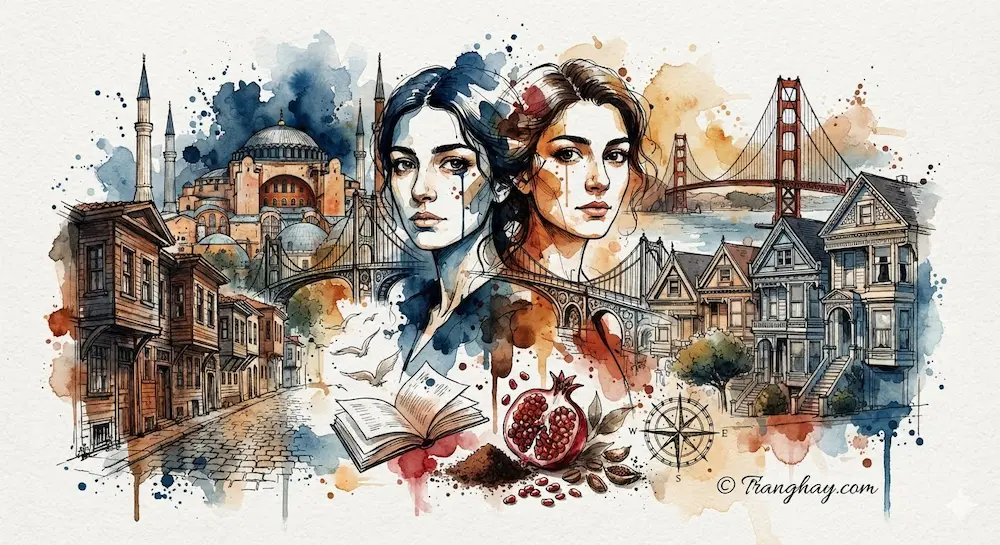 Tranh minh họa màu nước tiểu thuyết The Bastard of Istanbul của Elif Shafak bản quyền Tranghay.com