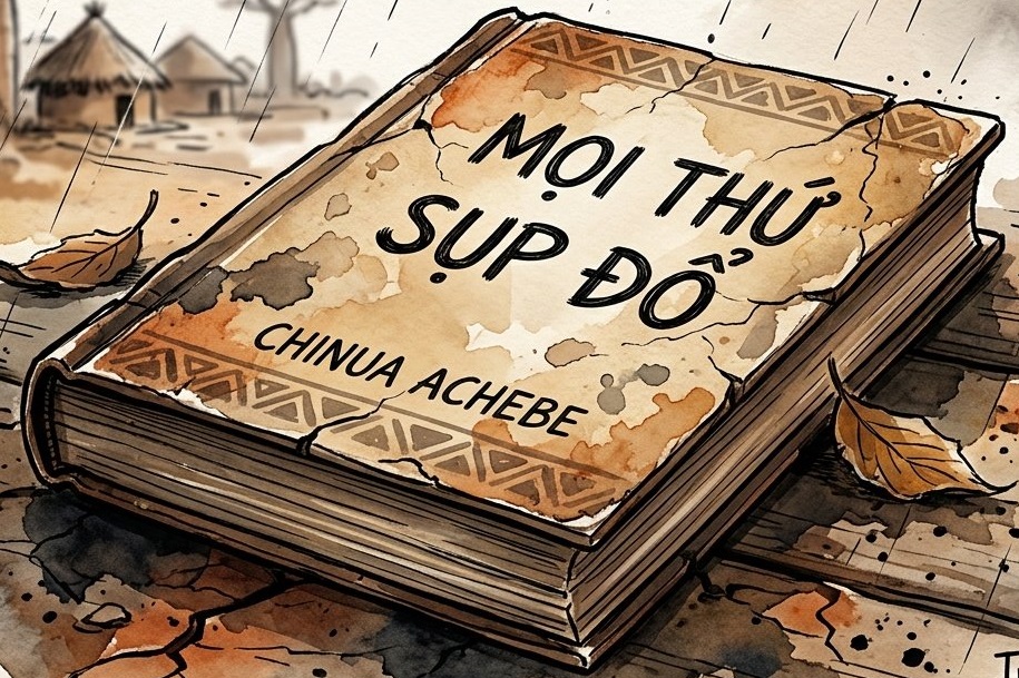 Tranh minh hoa mau nuoc can canh cuon sach khep lai day chiem nghiem moi thu sup do tranghay.com